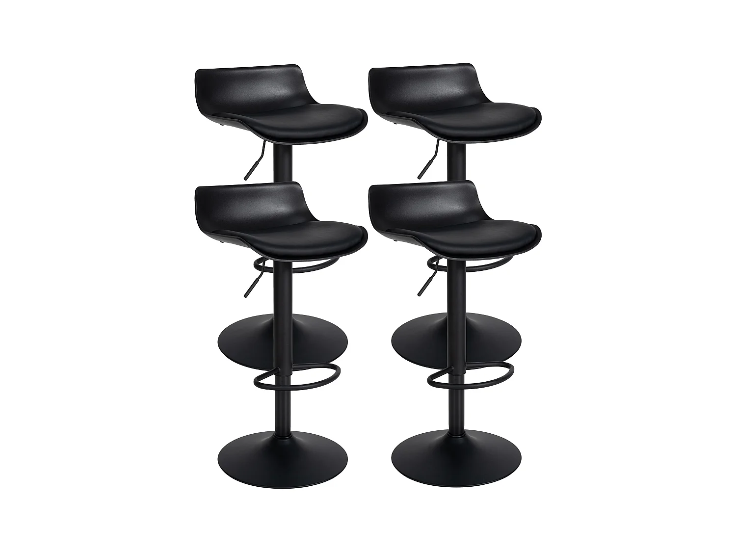 Lot de 4  Tabouret de bar - Similicuir - Noir - Aveiro
