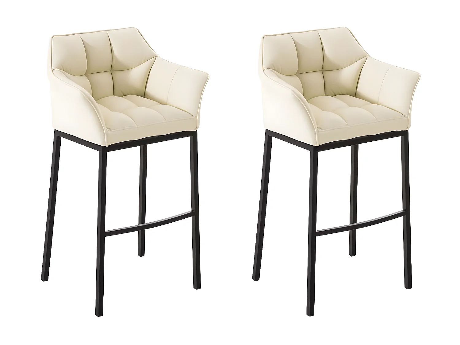 Lot de 2  Tabouret de bar - Similicuir & Noir - Crème - DAMASO