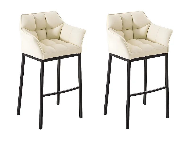 Lot de 2  Tabouret de bar - Similicuir & Noir - Crème - DAMASO