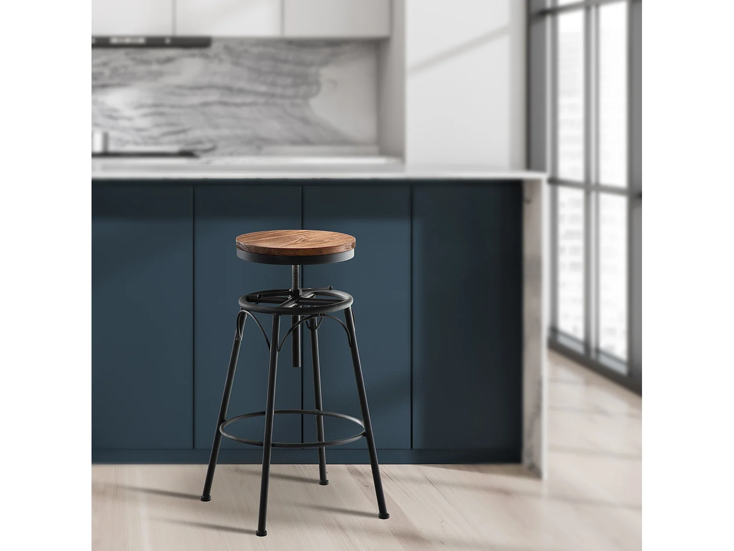 Lot de 2  Tabouret de bar - Métal & Nature - Noir - Beam