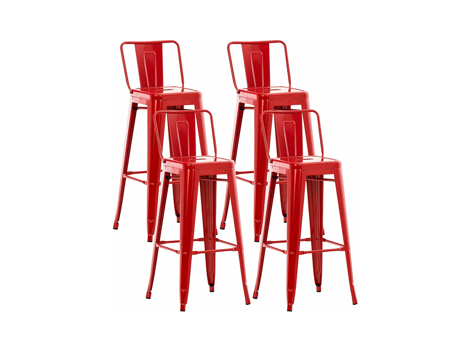 Lot de 4  Tabouret de bar - Métal & Métal - Rouge - Mason