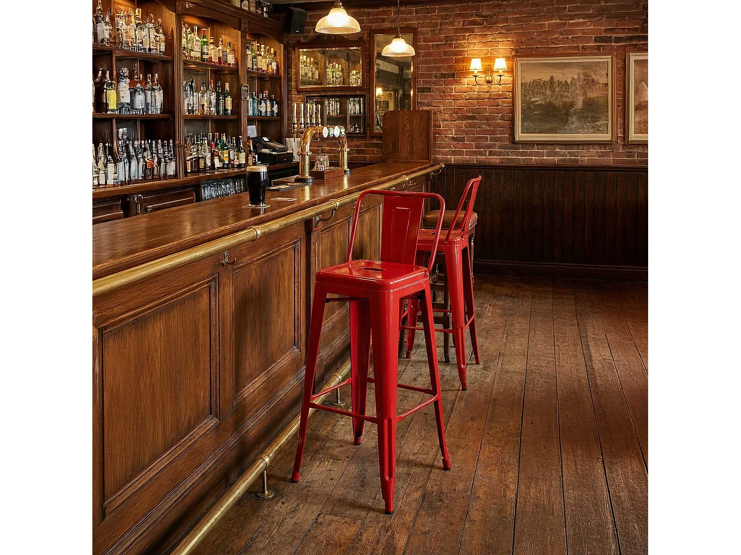 Lot de 4  Tabouret de bar - Métal & Nature - Rouge - Mason