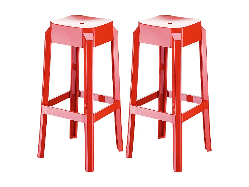 Lot de 2  Tabouret de bar - Plastique & Blanc - Rouge - Fox