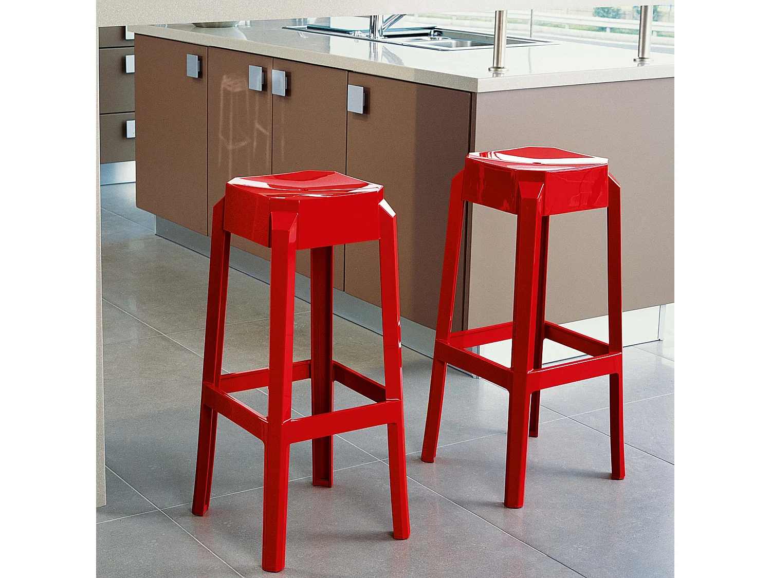 Lot de 2  Tabouret de bar - Plastique & Blanc - Rouge - Fox