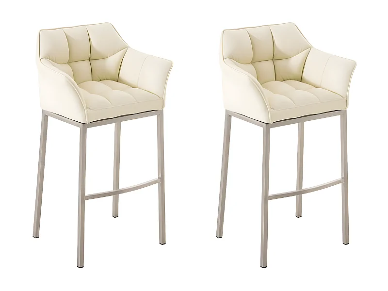 Lot de 2  Tabouret de bar - Similicuir & Acier inoxydable - Crème - DAMASO