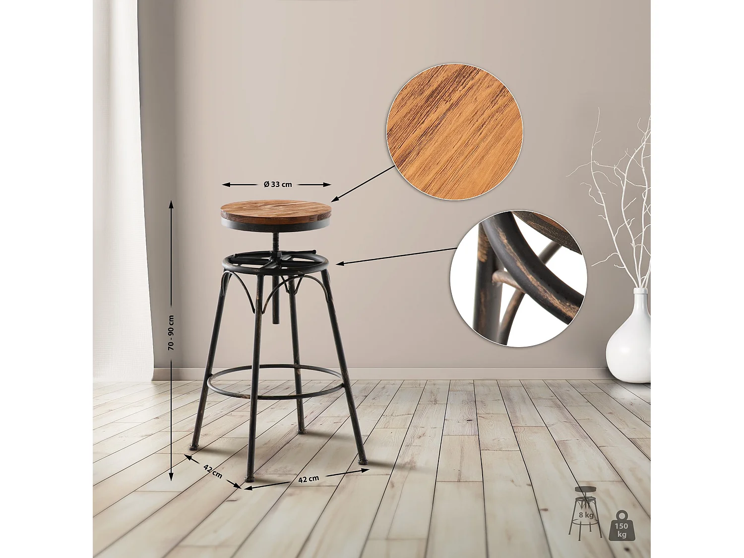 Barhocker - Metall & natura - bronze - Beam