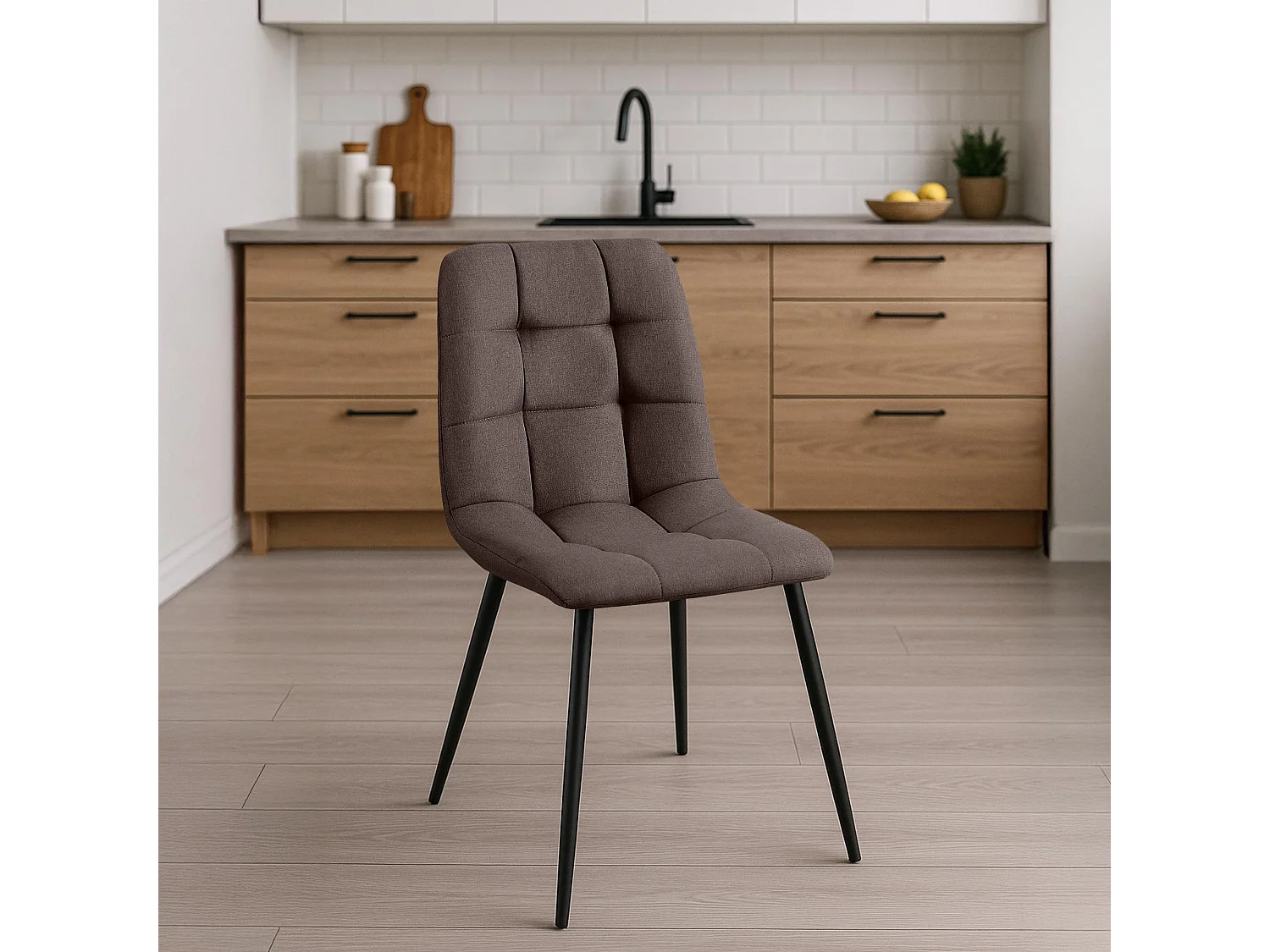 Lot de 4  chaise salle à manger - Tissu - Marron - Antibes