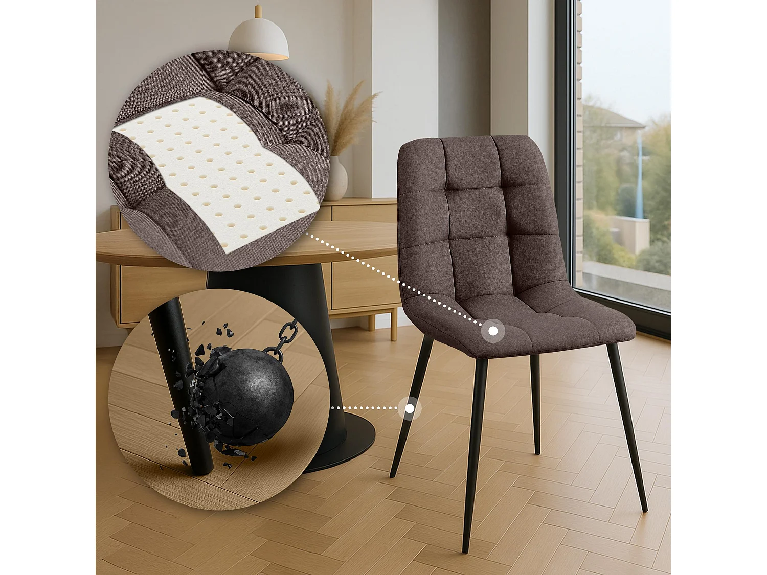 Lot de 4  chaise salle à manger - Tissu - Marron - Antibes