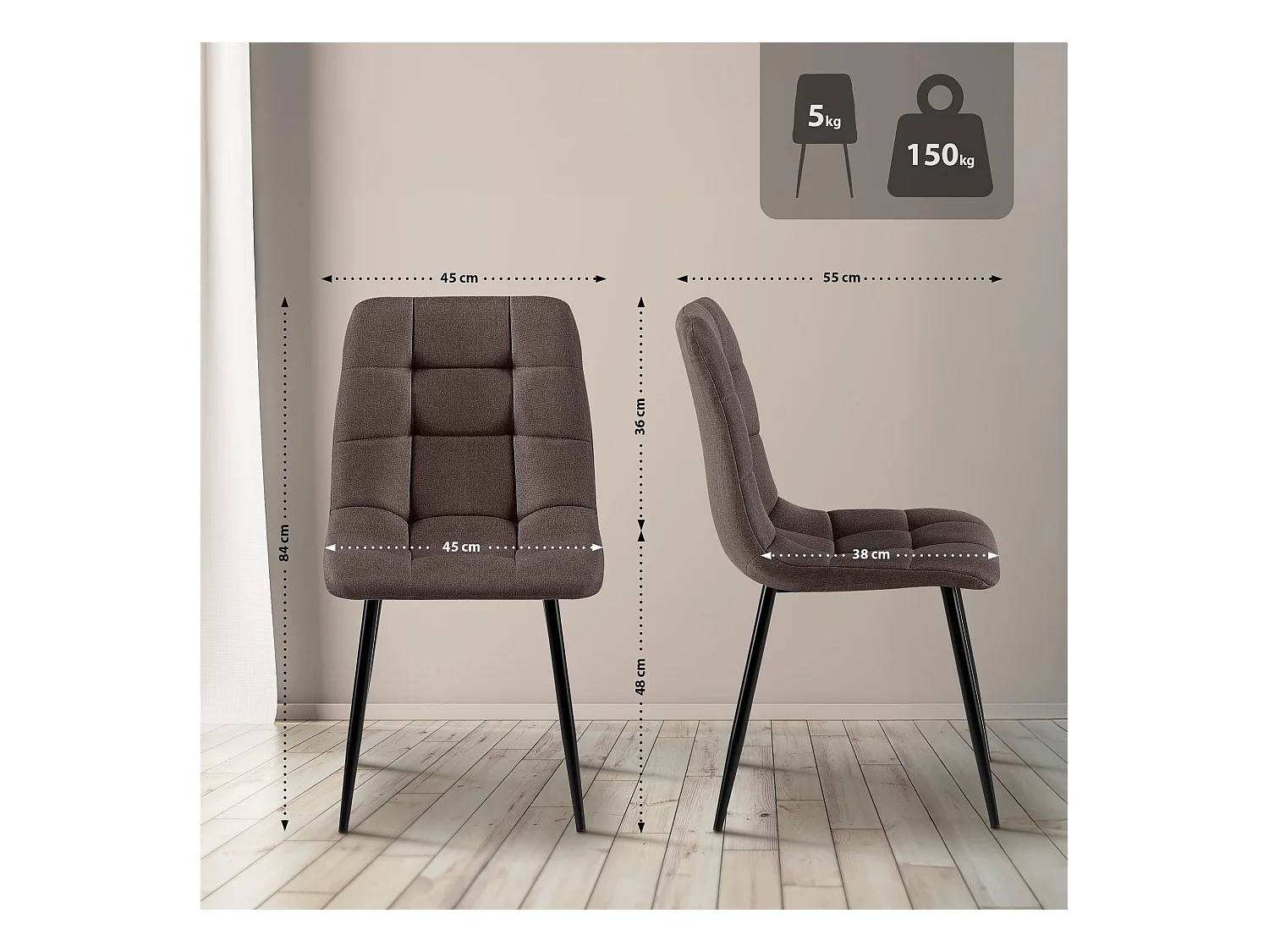 Eetkamerstoelen - Stof & zwart - bruin - Antibes