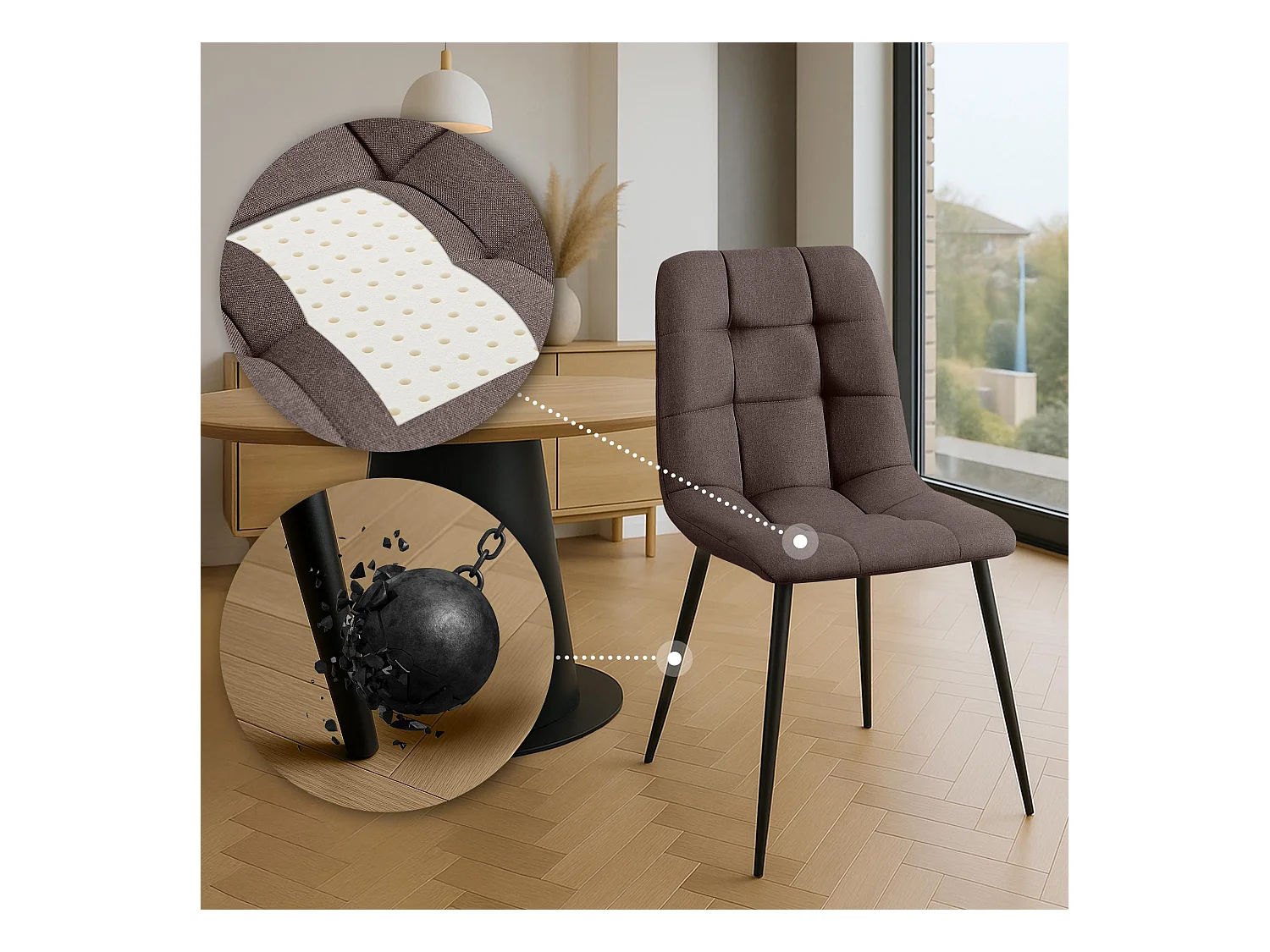 Eetkamerstoelen - Stof & zwart - bruin - Antibes