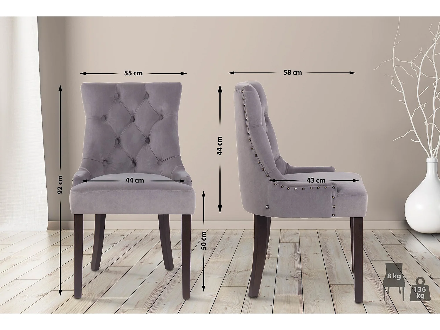 chaise salle à manger - Velours & Antique - Gris - Aberdeen