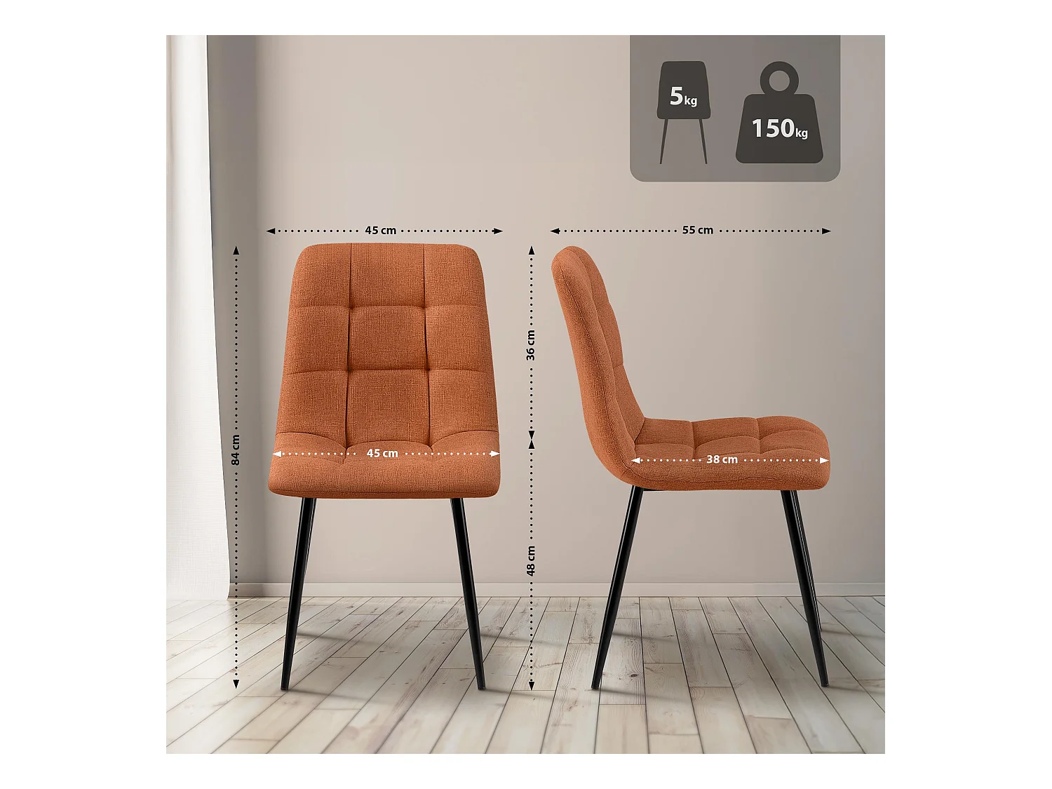 Set van 2  Eetkamerstoelen - Stof - oranje - Tilde
