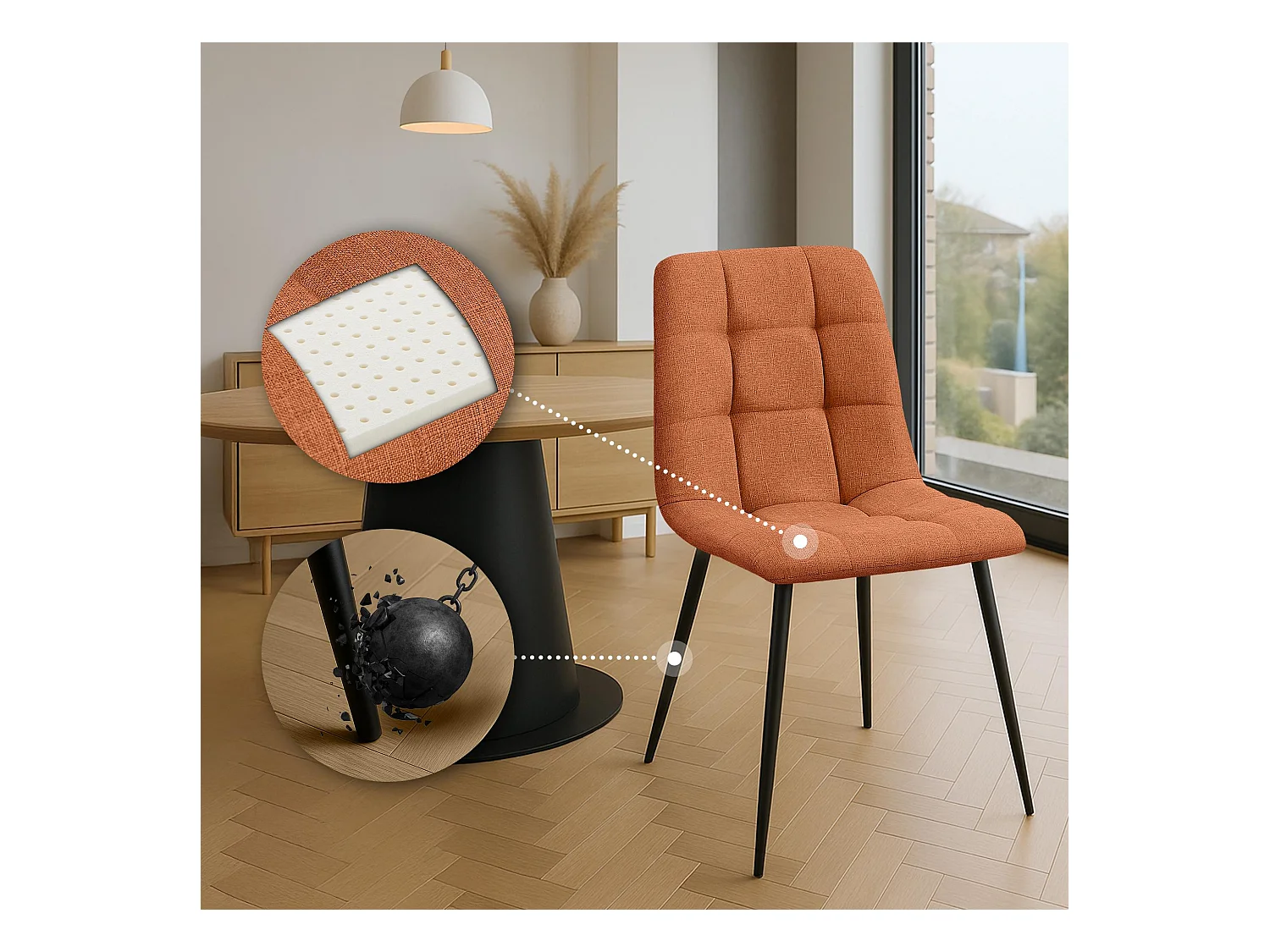 Set van 2  Eetkamerstoelen - Stof - oranje - Tilde