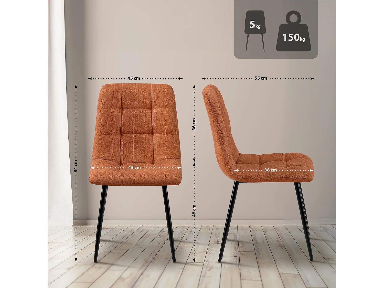 Lot de 2  chaise salle à manger - Tissu - Orange - Tilde