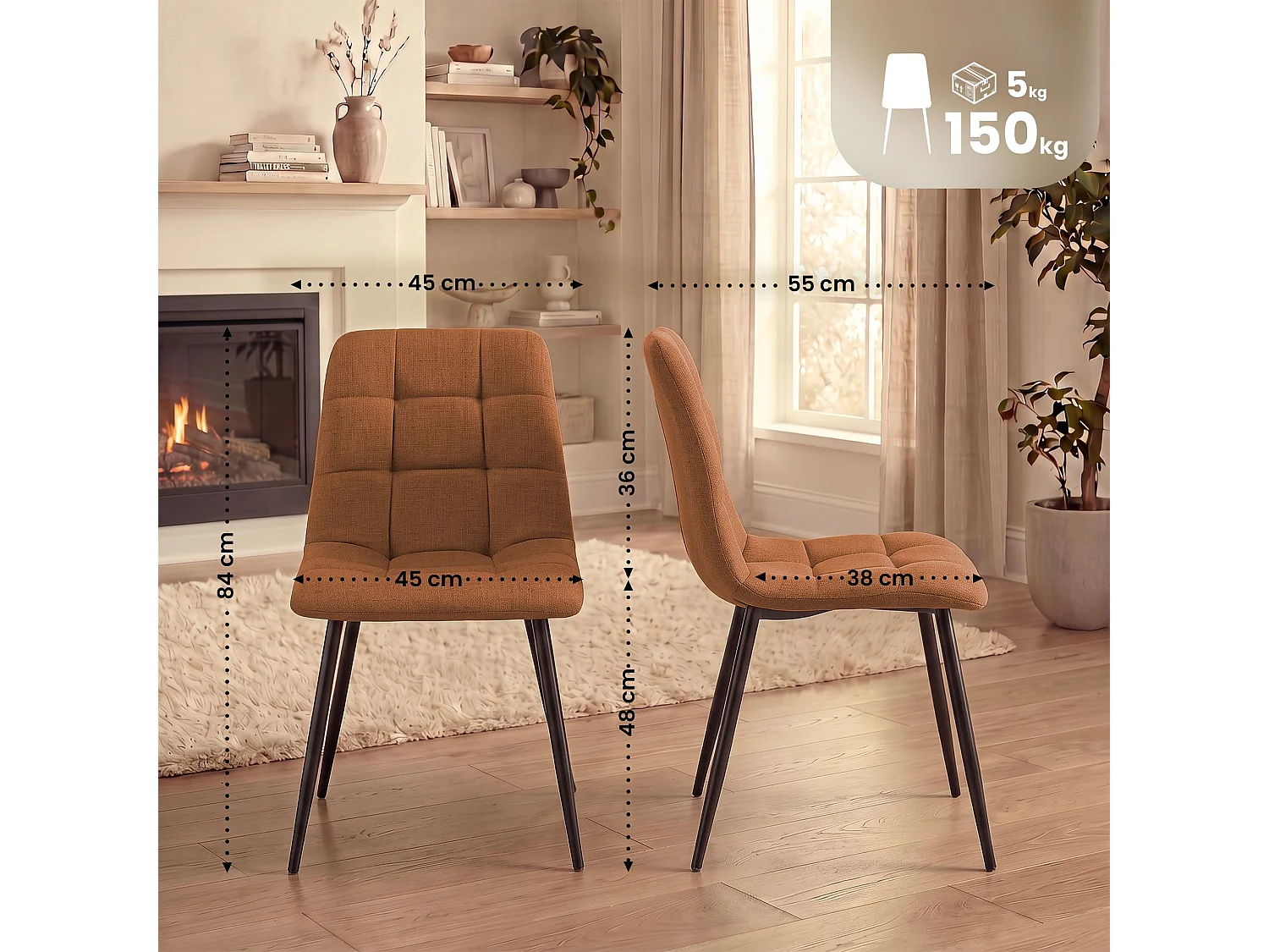 Lot de 2  chaise salle à manger - Tissu - Orange - Tilde