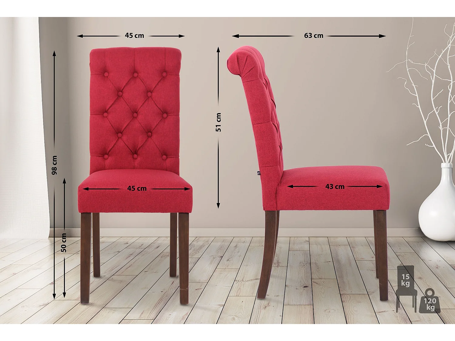 chaise salle à manger - Tissu - Rouge - Lisburn