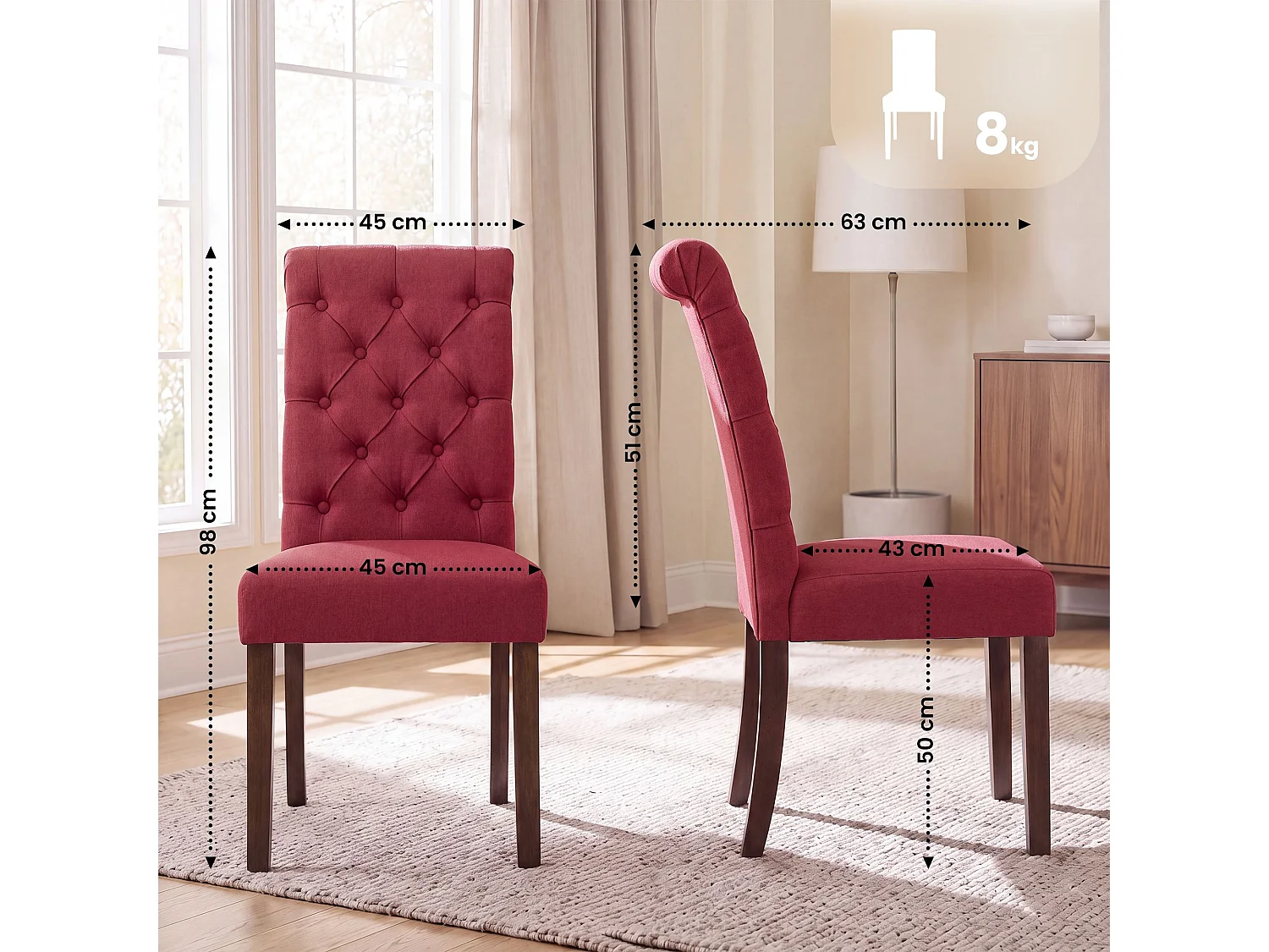 Eetkamerstoelen - Stof - rood - Lisburn