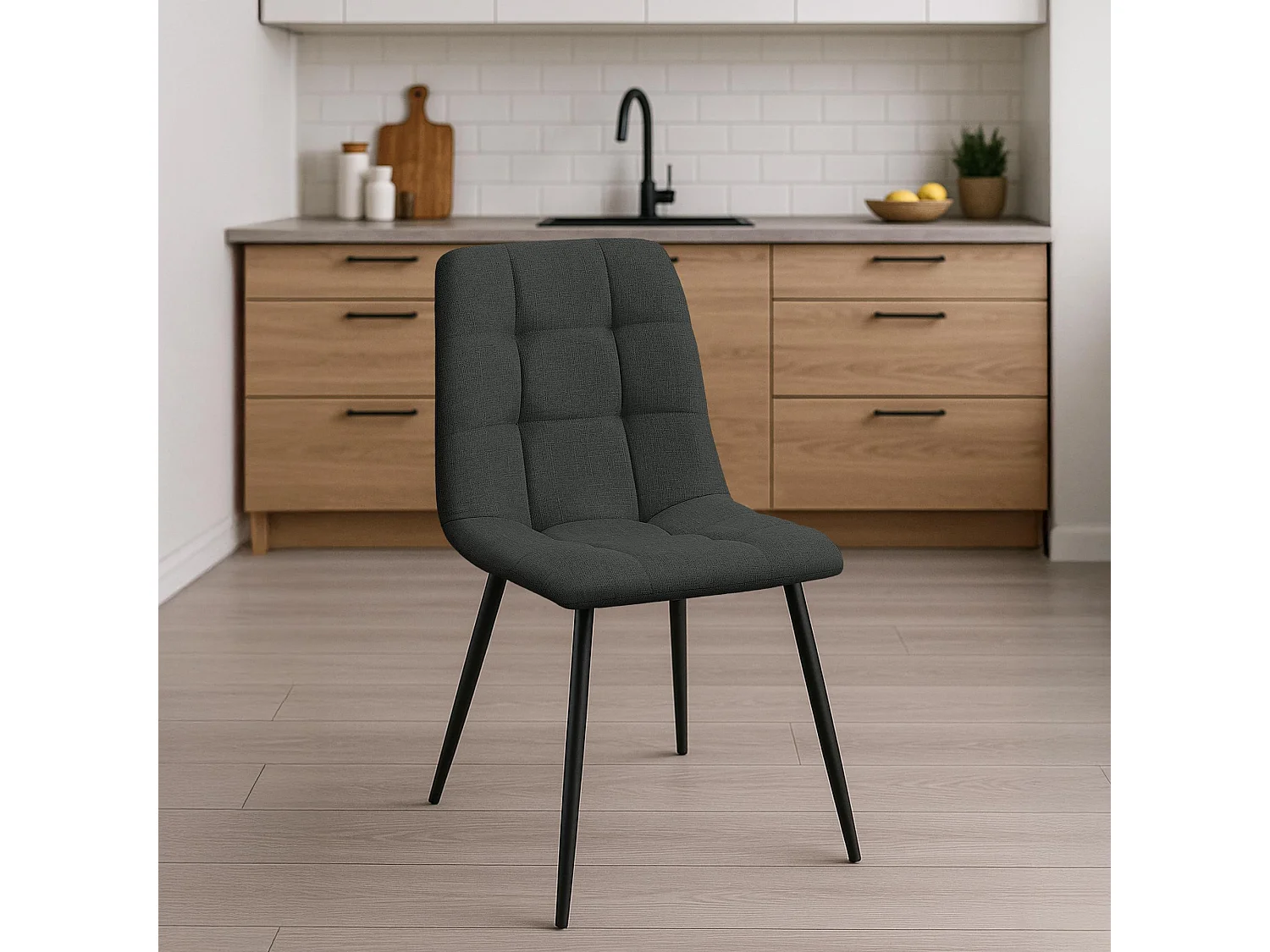 Lot de 4  chaise salle à manger - Tissu - Gris foncé - Tilde