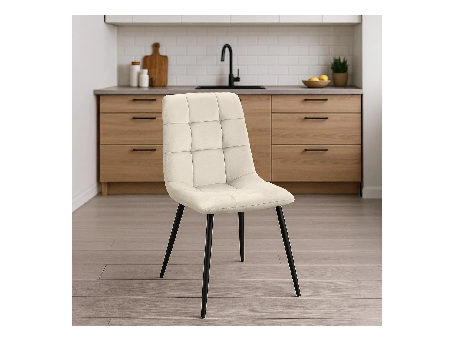 Lot de 4  chaise salle à manger - Velours - Crème - Tilde