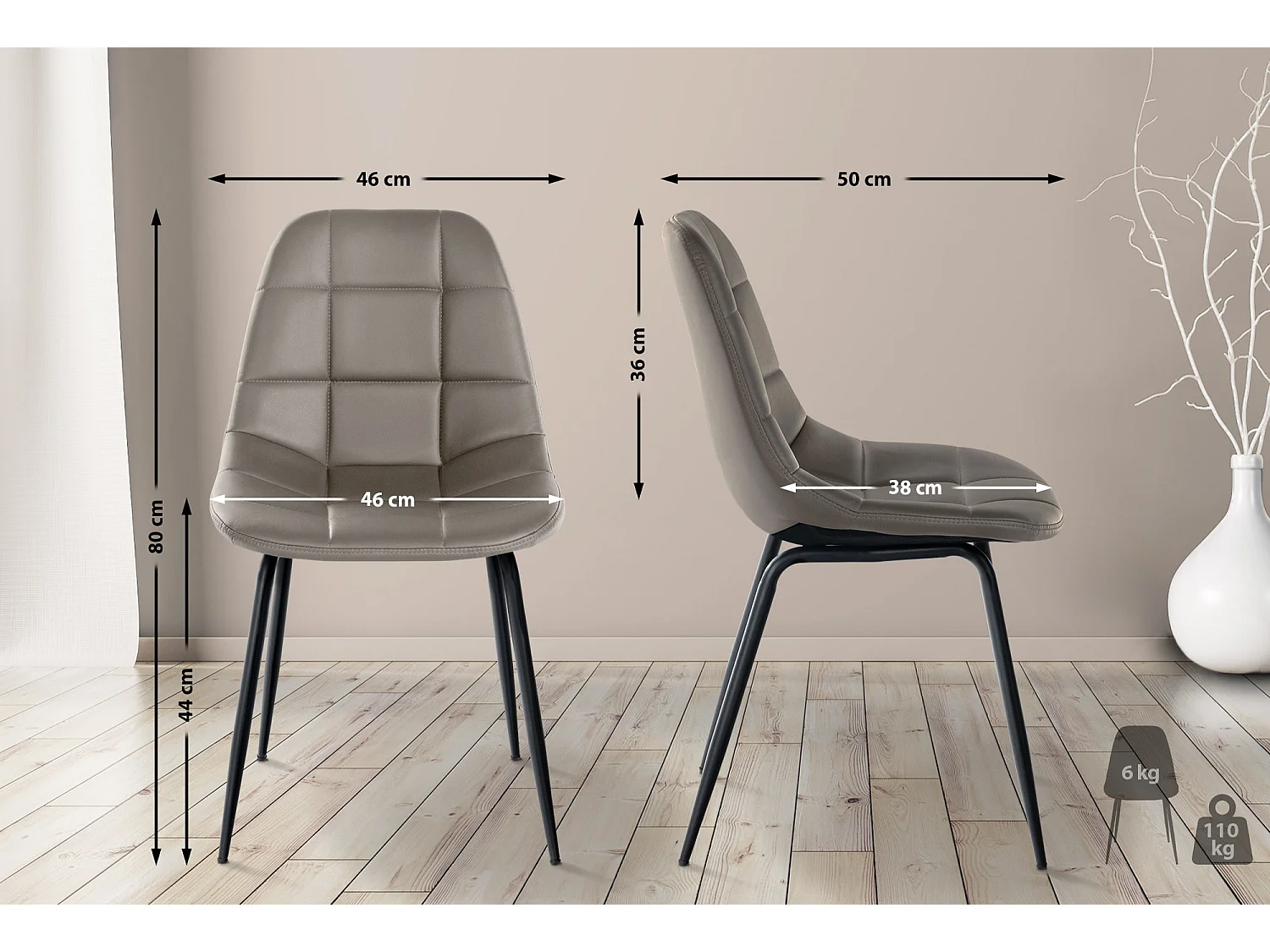 chaise salle à manger - Similicuir & Métal noir mat - Taupe - Tom
