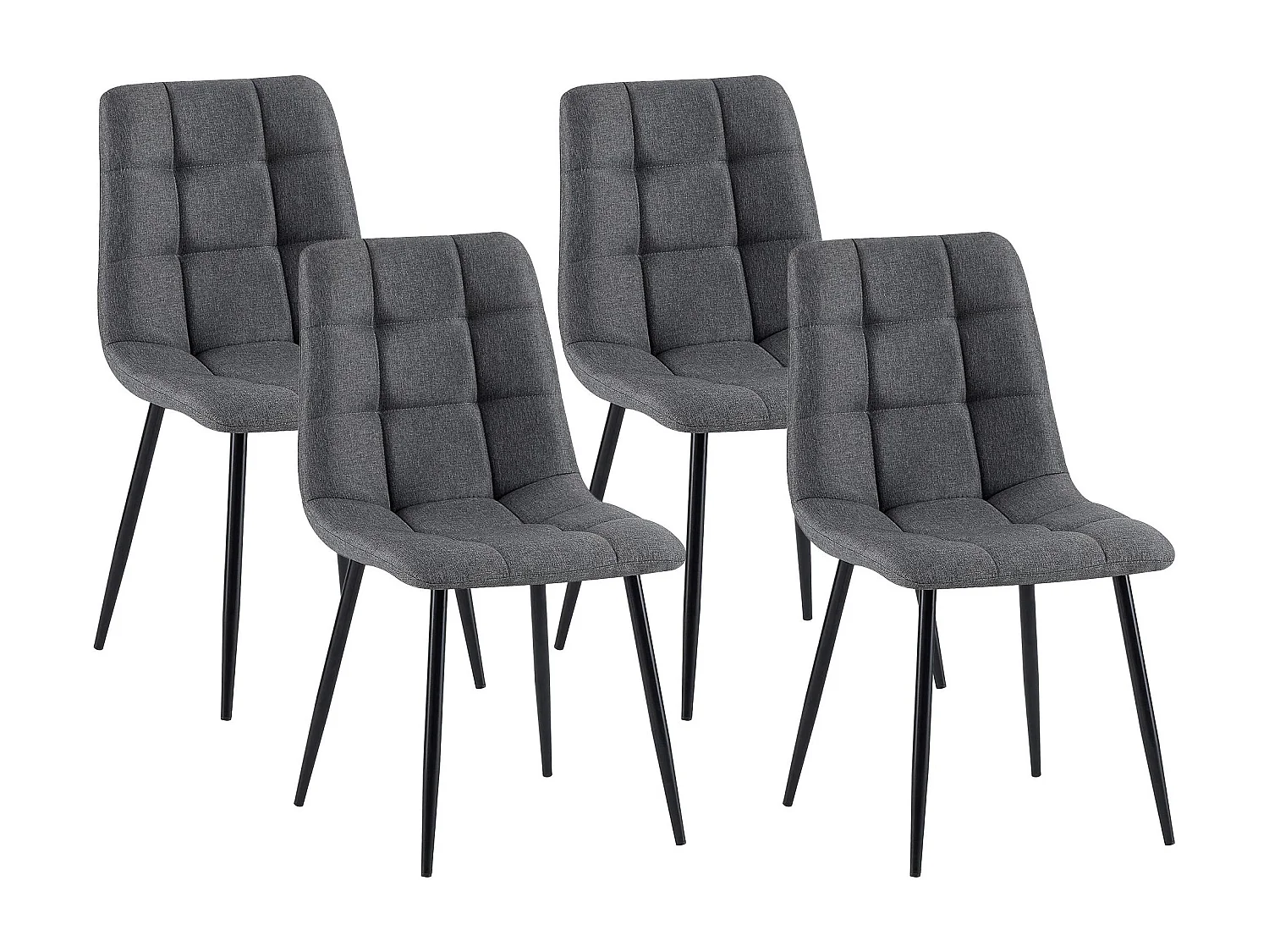 Lot de 4  chaise salle à manger - Tissu - Gris foncé - Antibe