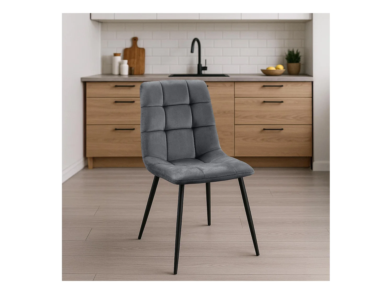 Lot de 4  chaise salle à manger - Velours - Gris foncé - Tilde