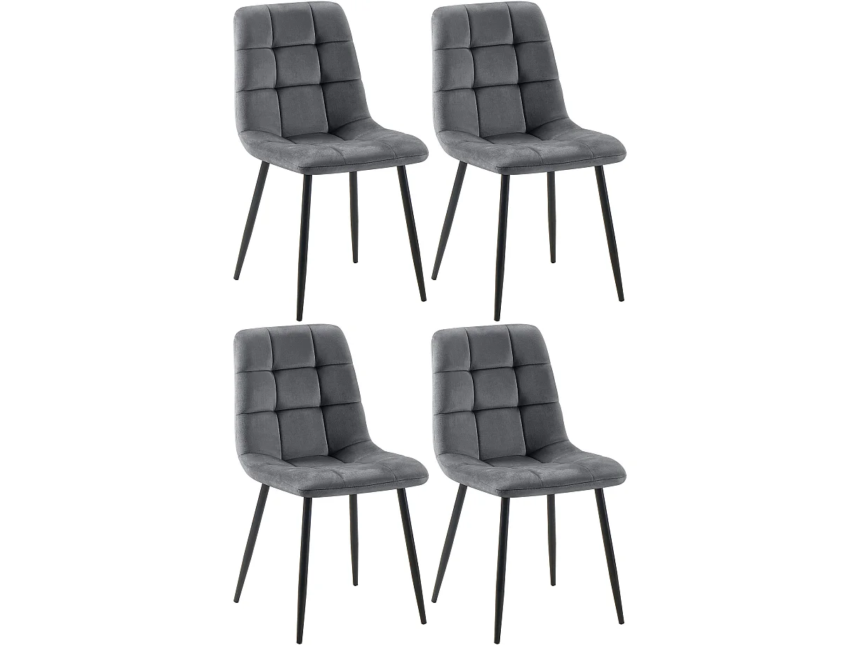 Lot de 4  chaise salle à manger - Velours - Gris foncé - Tilde