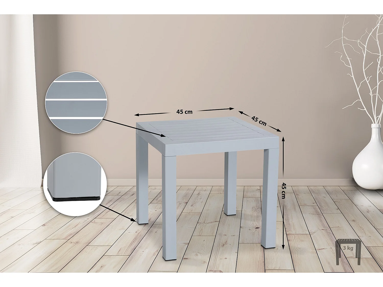 Table d'appoint - eckig - Plastique - 45 x 45cm - Gris - Ocean