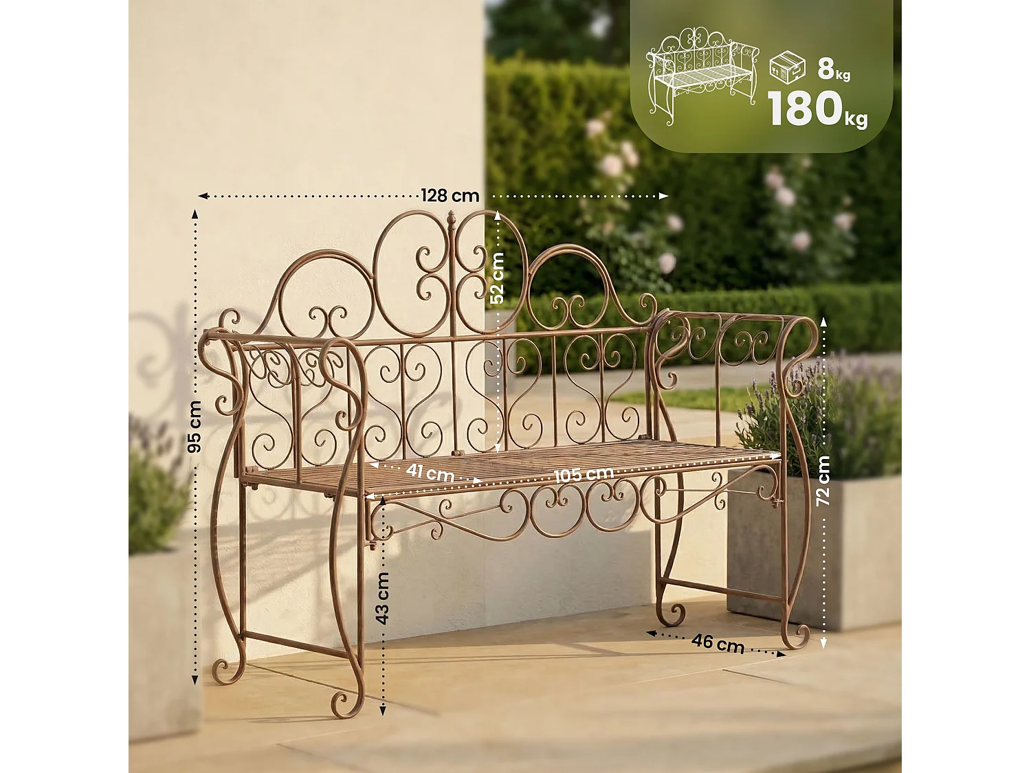 Banc de jardin - Métal - Marron antique - Minna