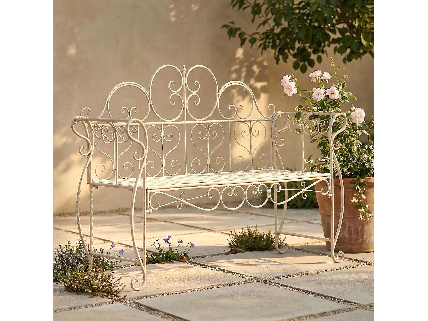 Banc de jardin - Métal - Blanc antique - Minna