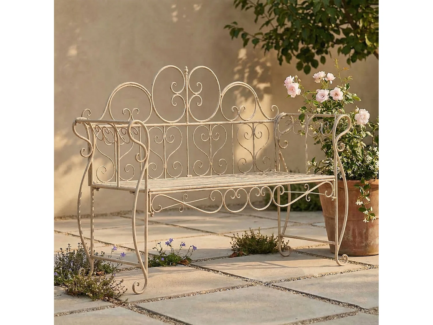 Banc de jardin - Métal - Crème antique - Minna