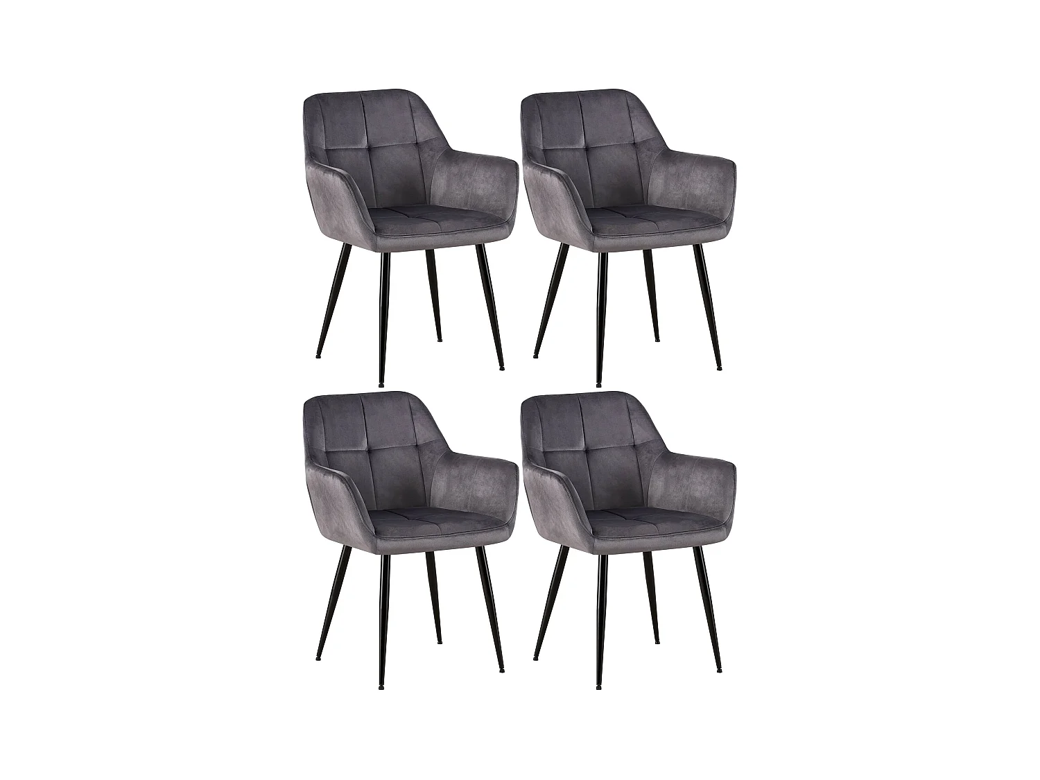 Lot de 4  chaises avec accoudoirs - Velours - Gris - Emia