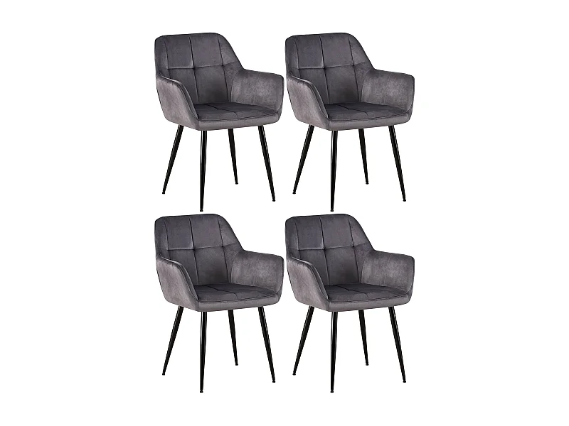 Lot de 4  chaises avec accoudoirs - Velours - Gris - Emia