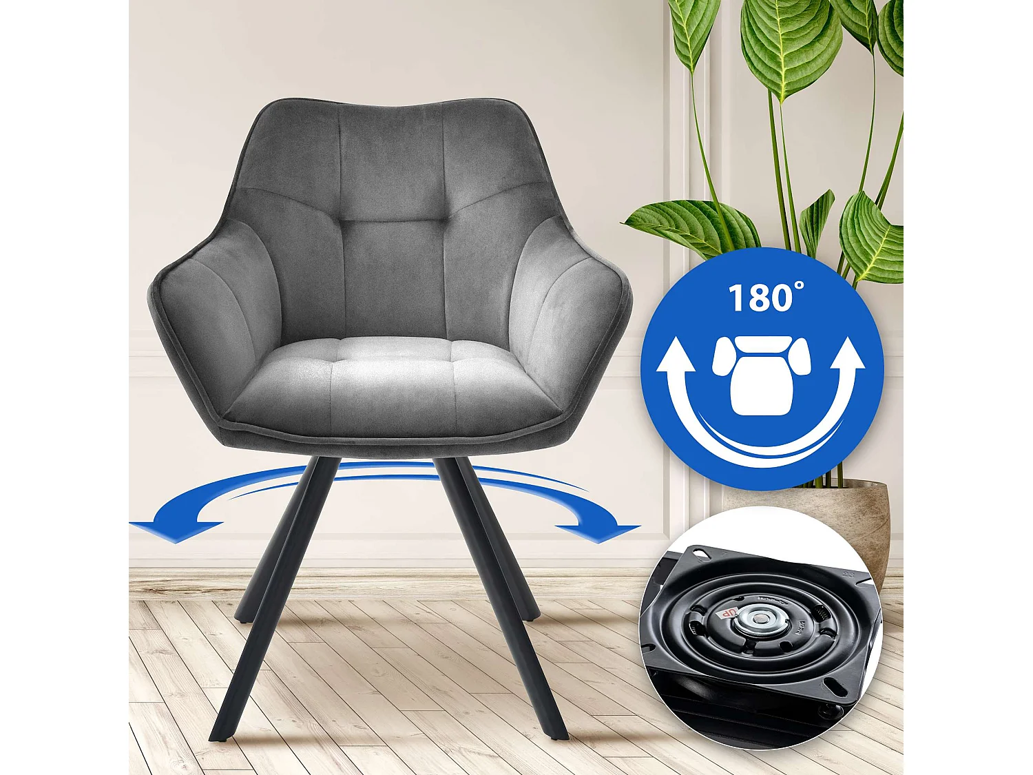 chaises avec accoudoirs - Velours - Gris foncé - Scott