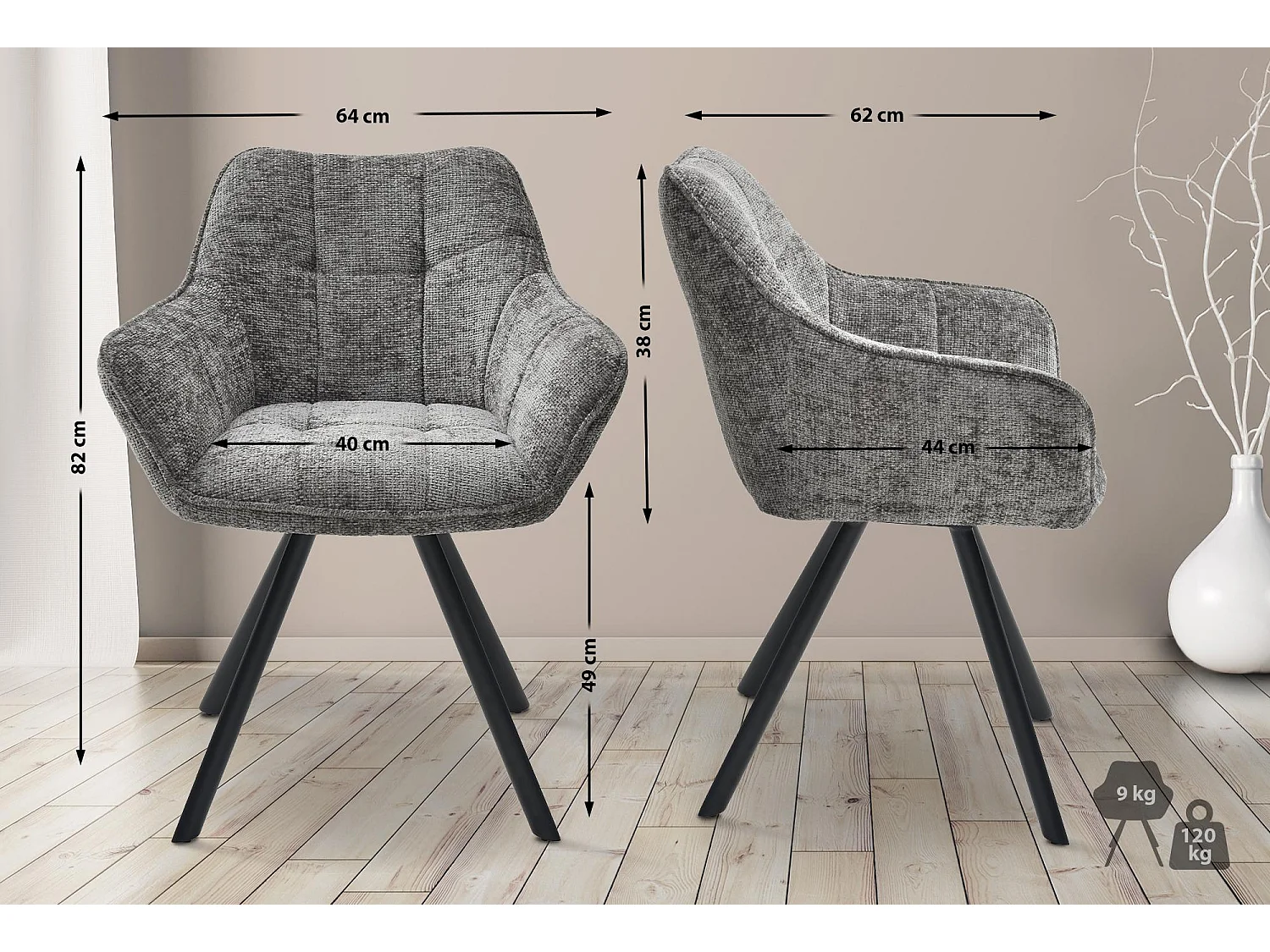 chaises avec accoudoirs - Tissu - Gris foncé - Scott