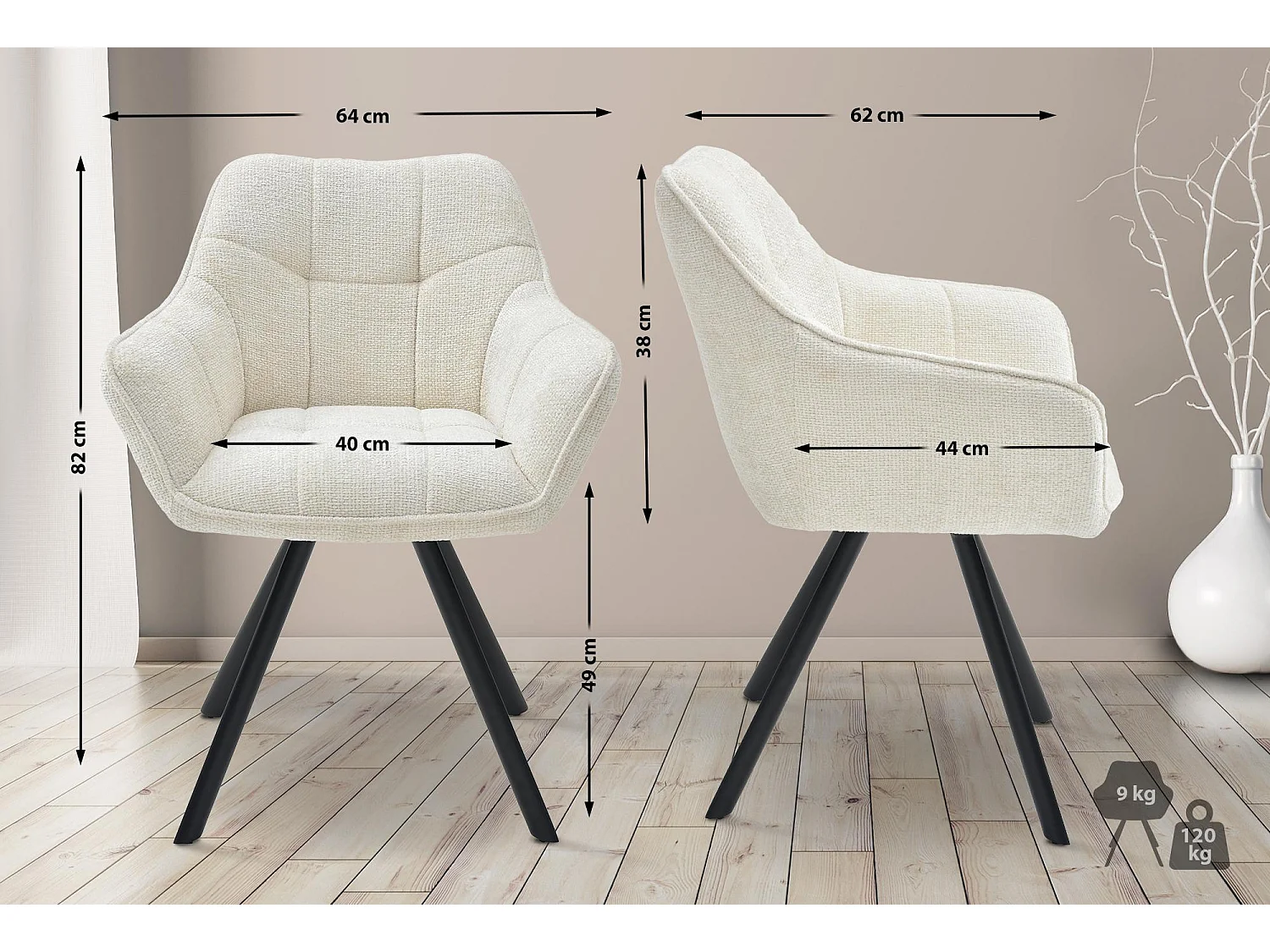 chaises avec accoudoirs - Tissu - Crème - Scott