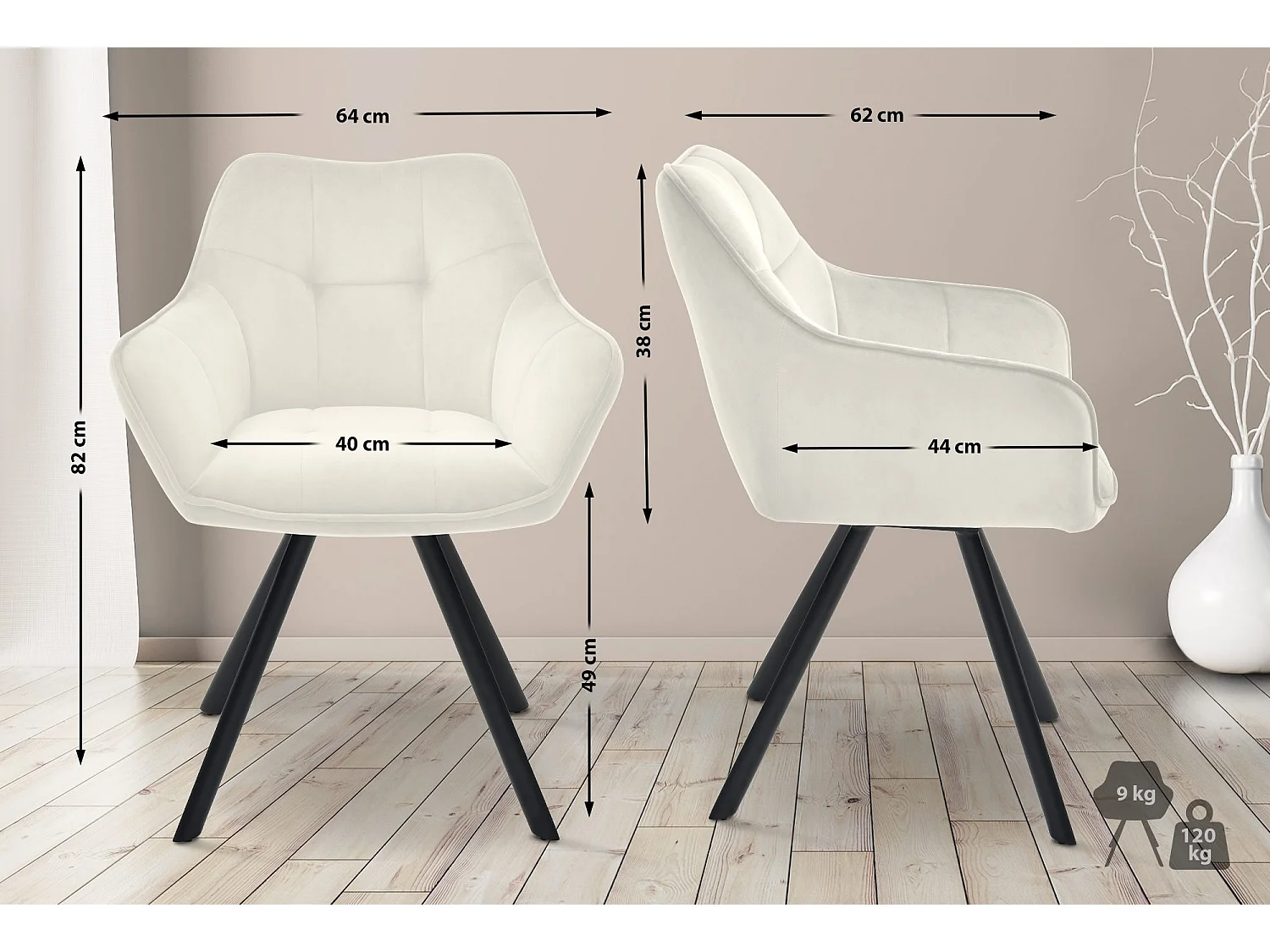 chaises avec accoudoirs - Velours - Crème - Scott