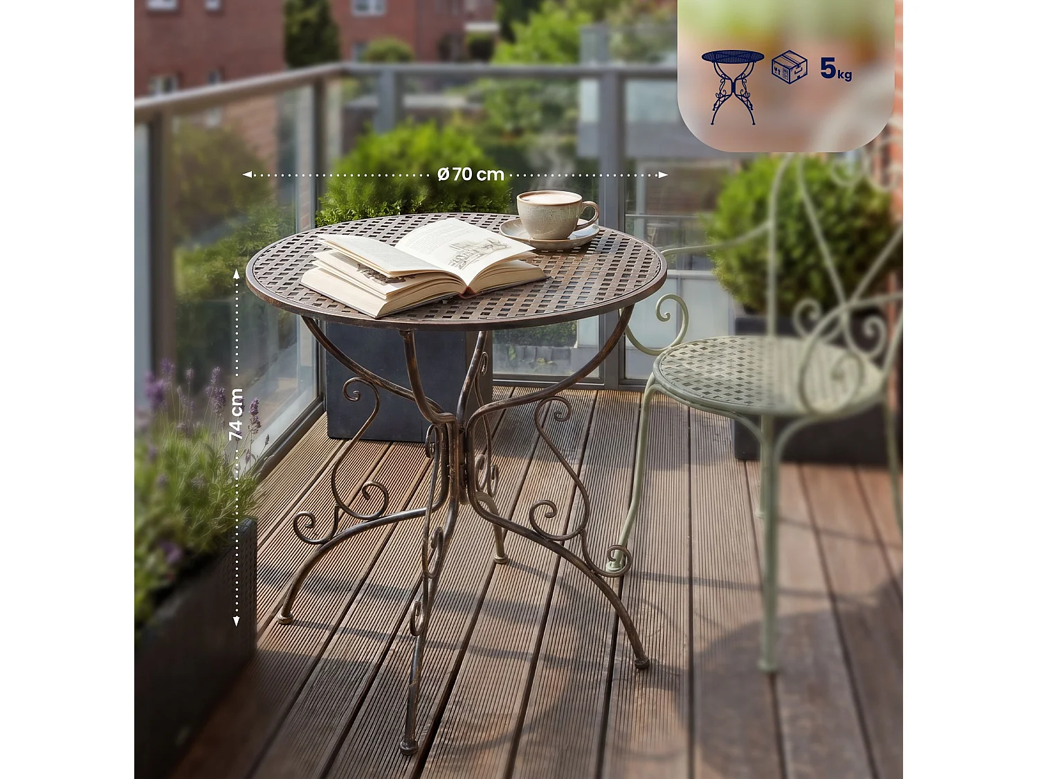 Table d'appoint de jardin - rond Ø 70 cm - Métal - Bronze - Amanda
