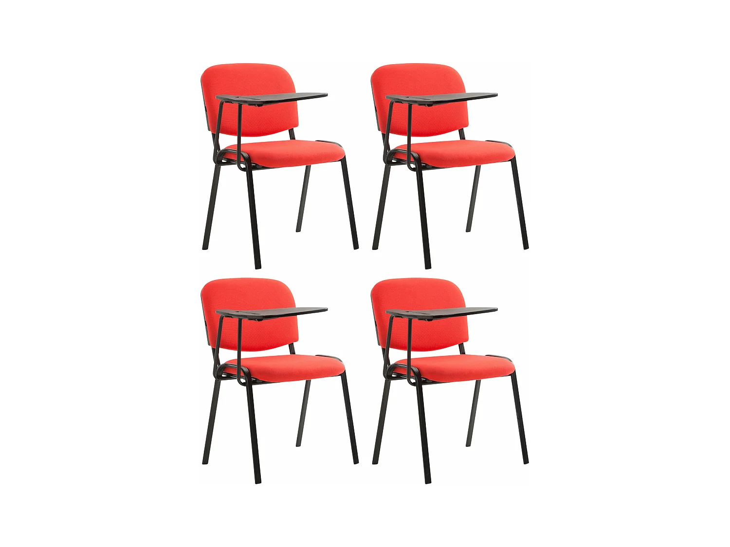 Lot de 4  Chaise de conférence - Tissu & Métal noir mat - Rouge - Ken
