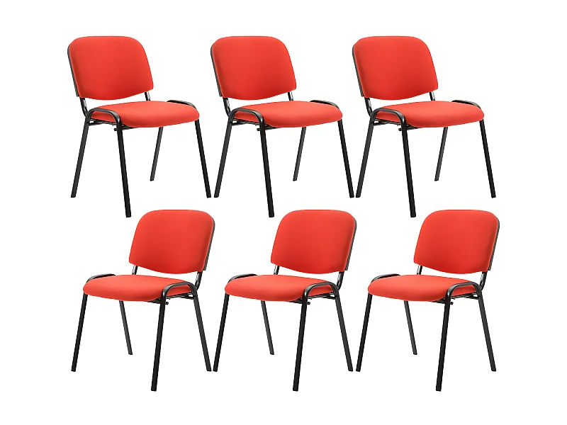 Lot de 6  Chaise de conférence - Tissu & Métal noir mat - Rouge - Ken