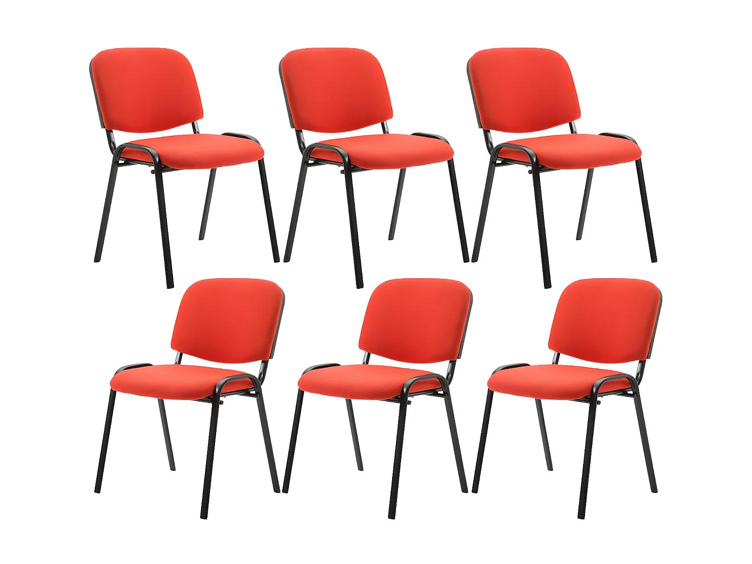 Lot de 6  Chaise de conférence - Tissu & Métal noir mat - Rouge - Ken
