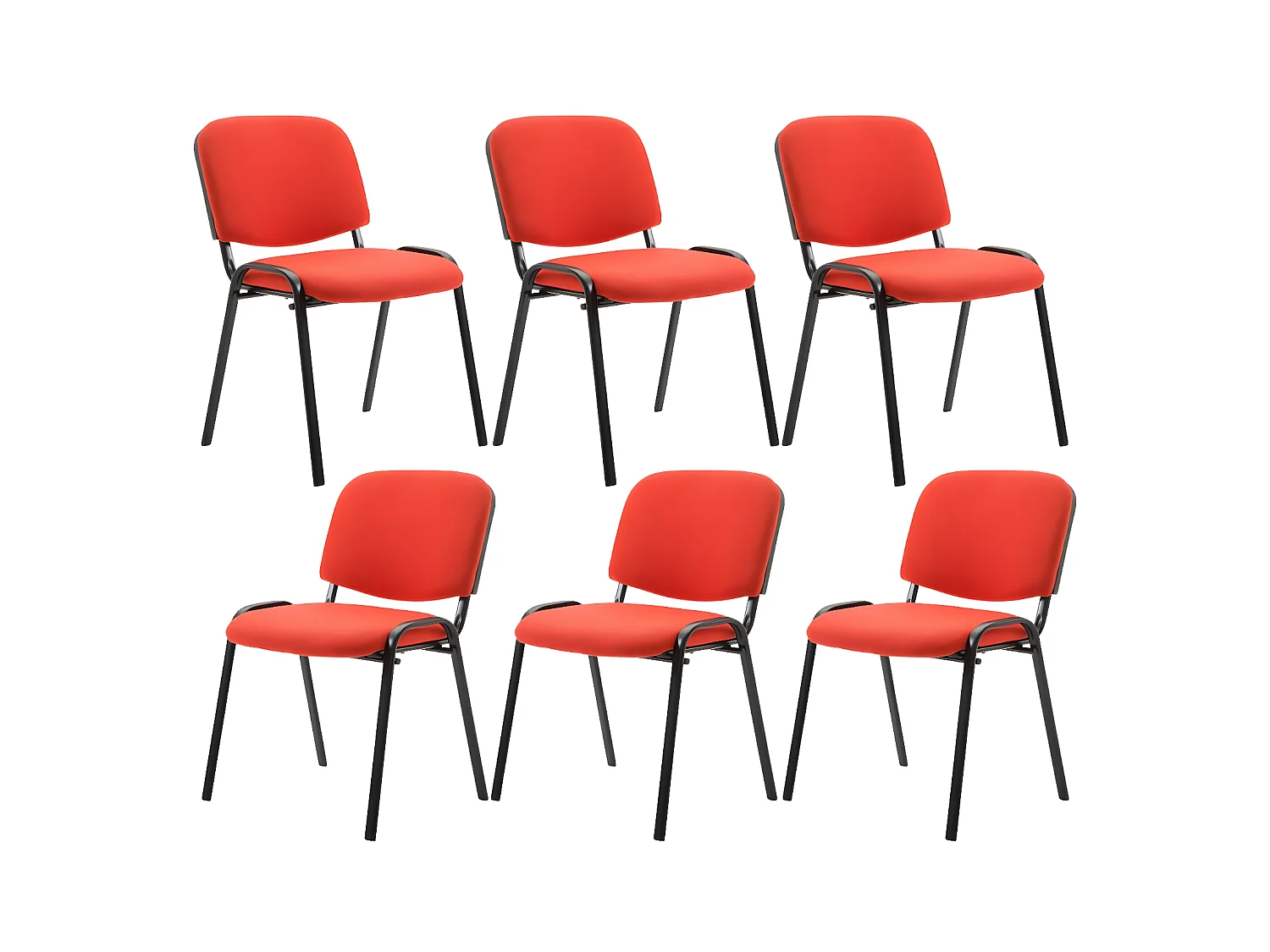 Lot de 6  Chaise de conférence - Tissu & Métal noir mat - Rouge - Ken