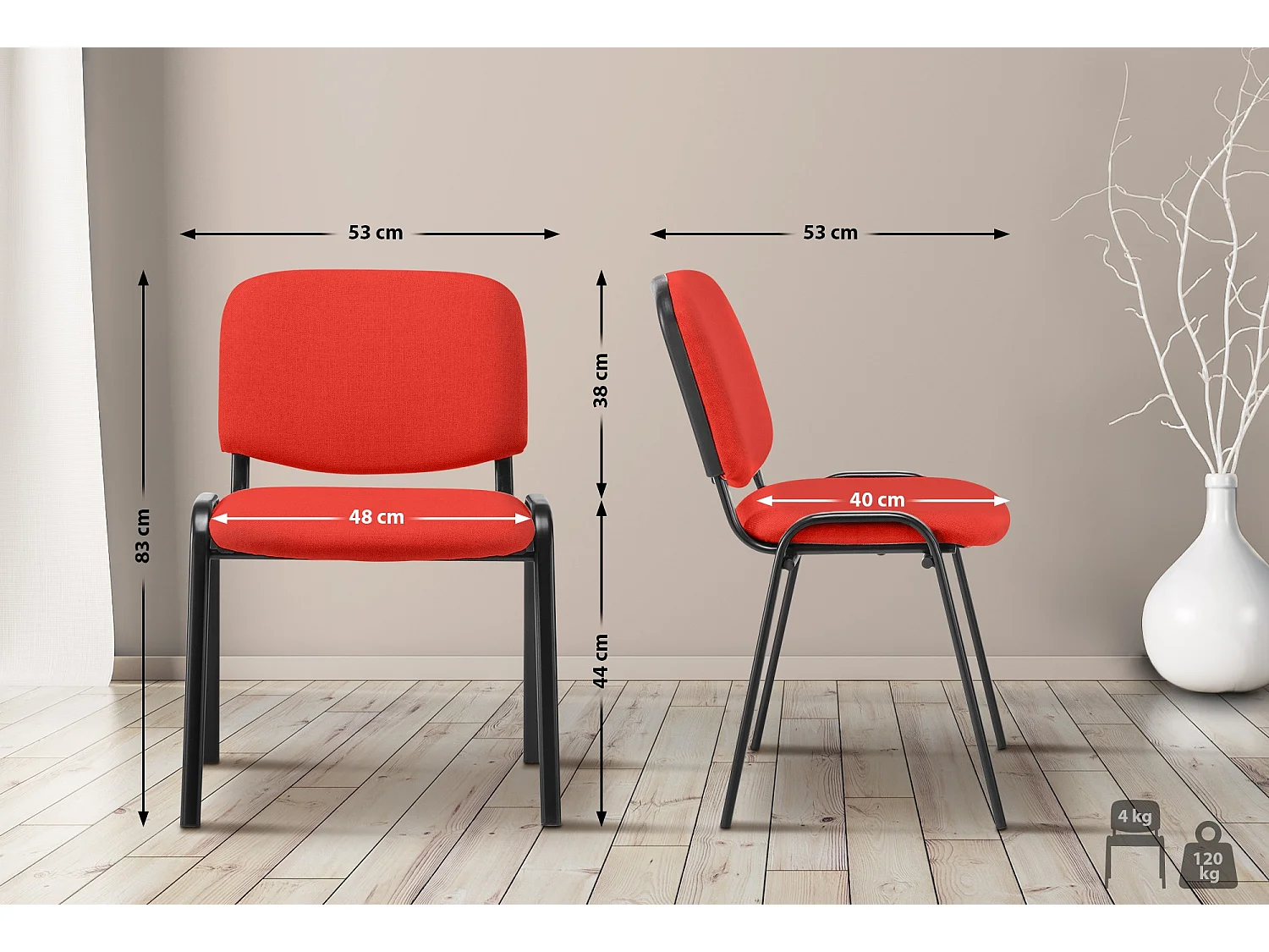Conferentiestoelen - Stof & Metaal mat zwart - rood - Ken