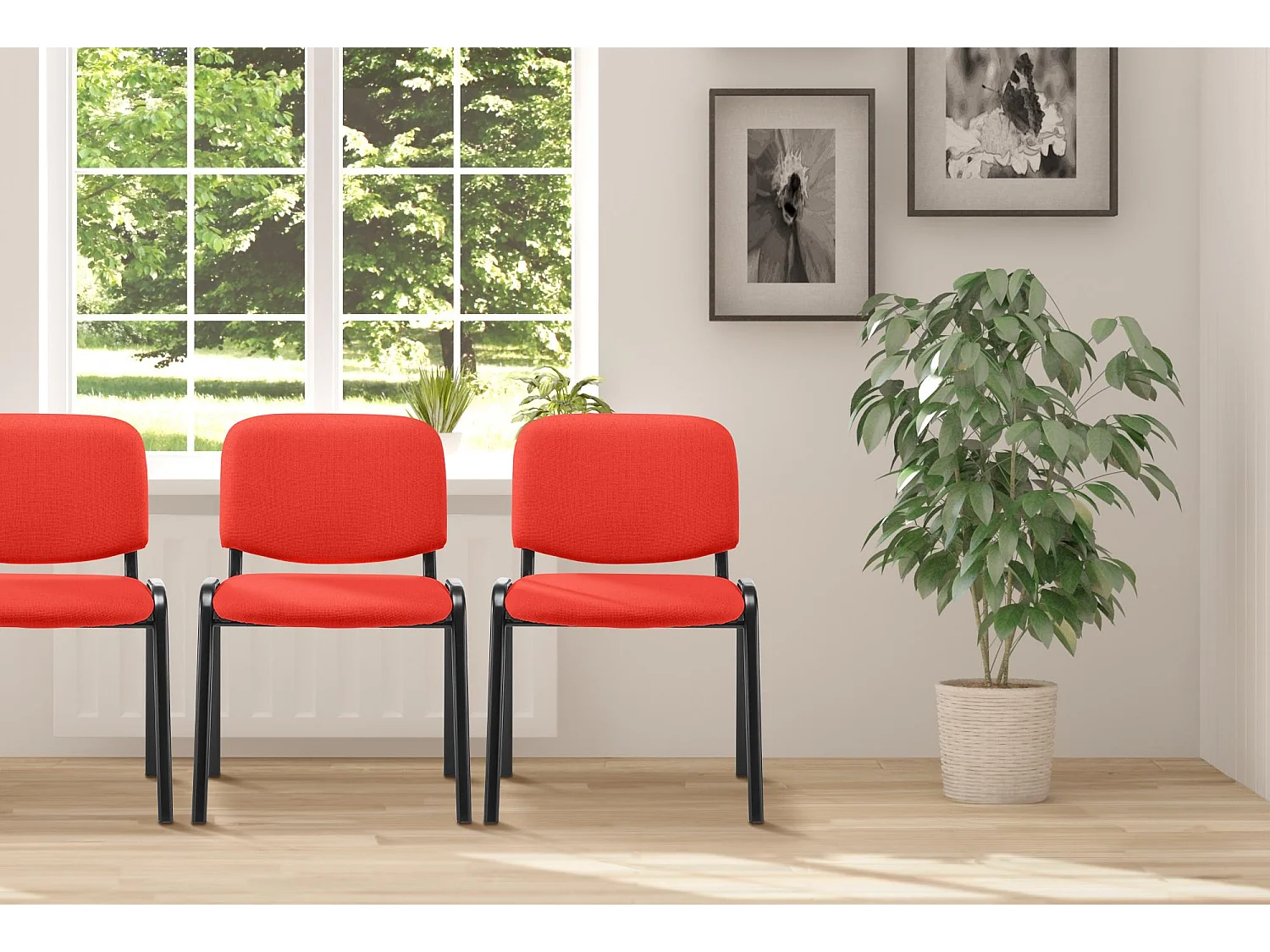 Chaise de conférence - Tissu & Métal noir mat - Rouge - Ken