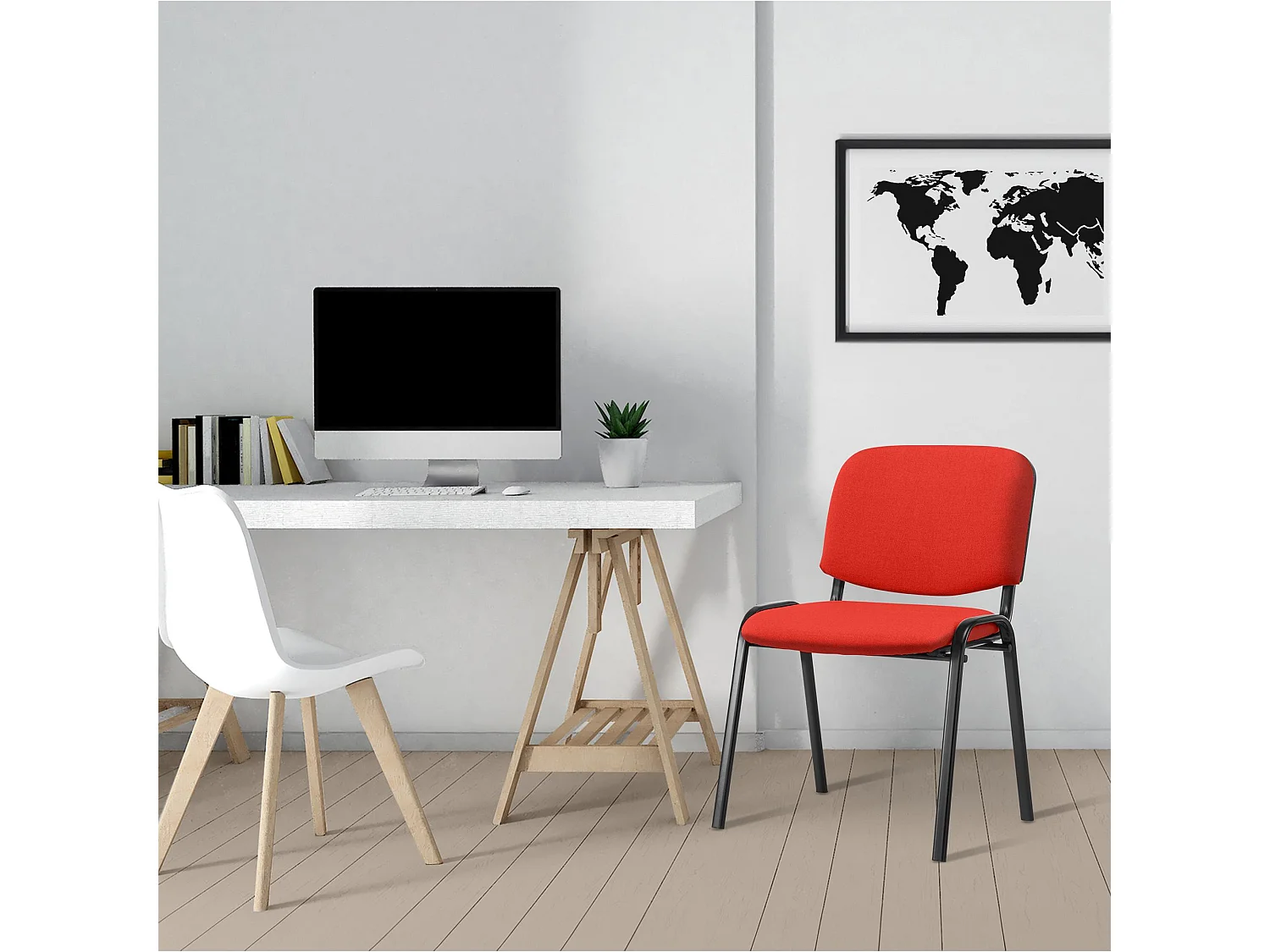 Chaise de conférence - Tissu & Métal noir mat - Rouge - Ken