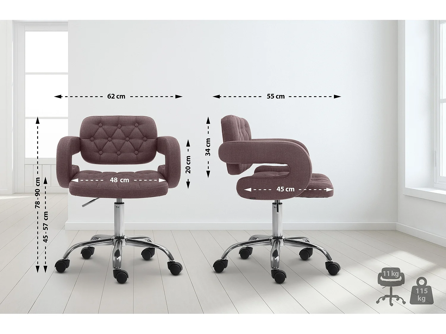 Chaise de bureau - Tissu & Métal chromé - Marron - Dublin