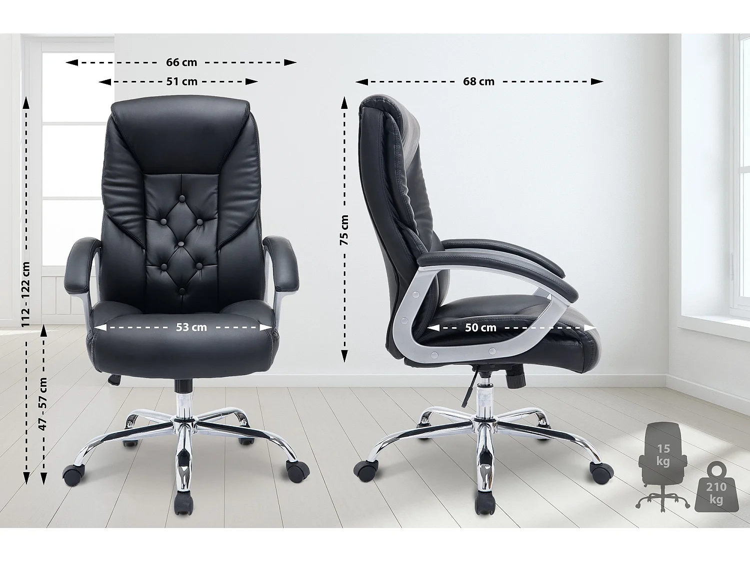 Chaise de bureau - Similicuir & Métal chromé - Noir - XXL Rodeo