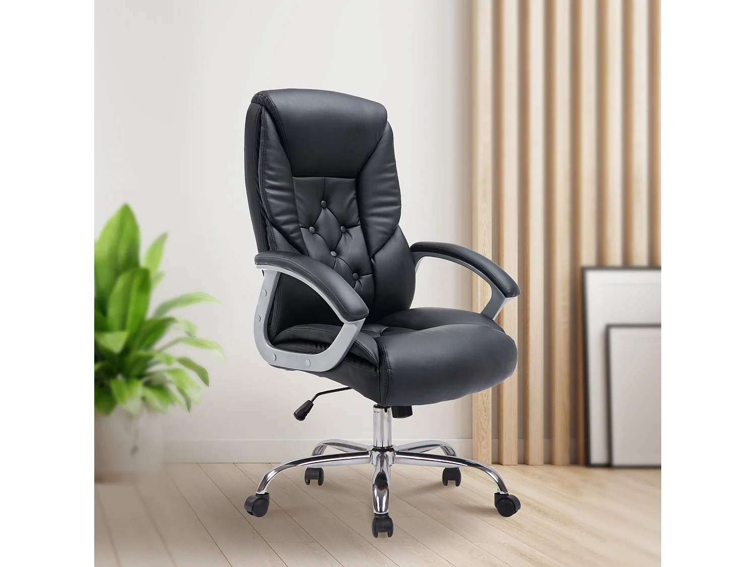 Chaise de bureau - Similicuir & Métal chromé - Noir - XXL Rodeo