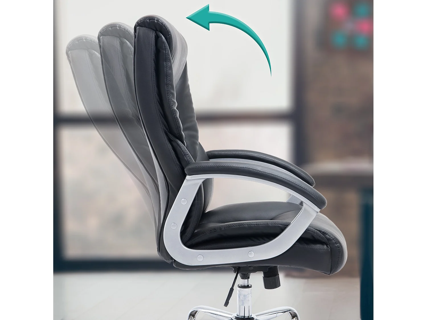 Chaise de bureau - Similicuir & Métal chromé - Noir - XXL Rodeo