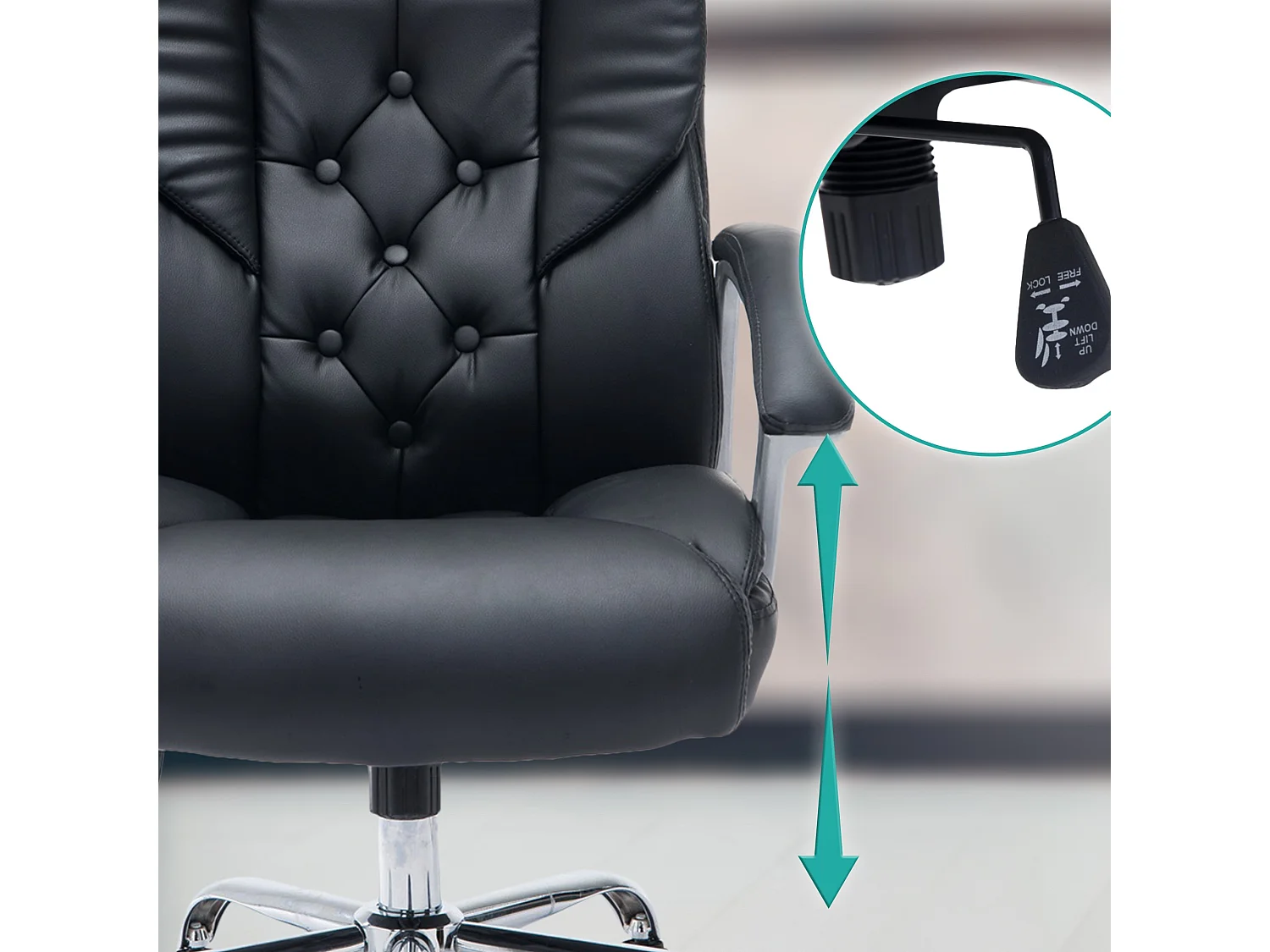 Chaise de bureau - Similicuir & Métal chromé - Noir - XXL Rodeo